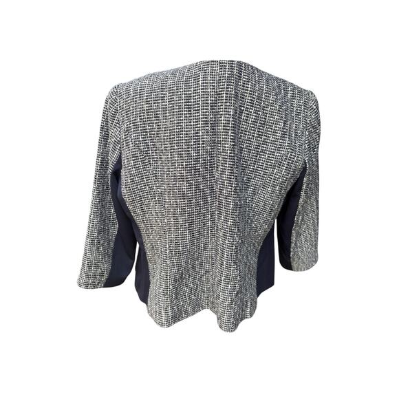 WHBM Blue Tweed Pearl Accent 3/4 Sleeve Open Front Blazer - 14 - Picture 6 of 10